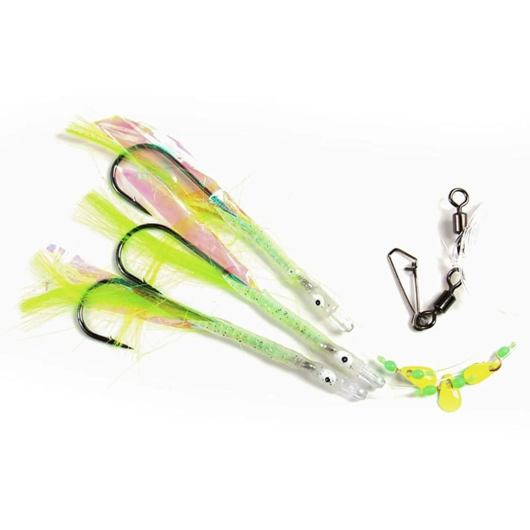 deep sea fishing hook Deep sea rig 3 hooks 12/0 0.80mm with lumi tube feathers beads and spoons – Fladen Fishing AB